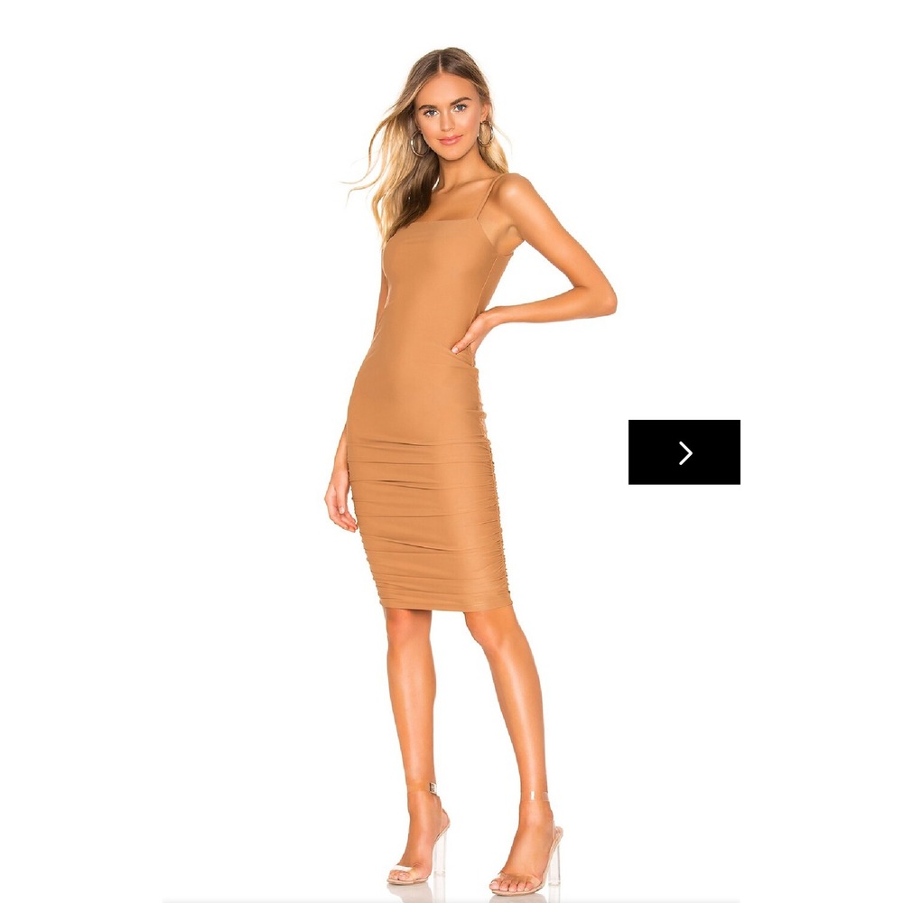 Superdown Yovanna Midi Dress Size Small Ruched Bodycon Taupe NWT